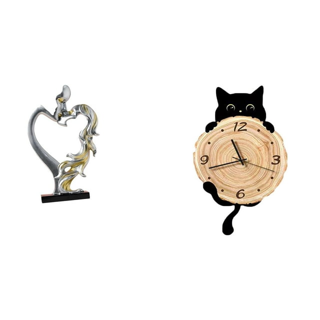 Reloj de pared con figura de pareja besándose, escultura de gato, regalo romántico de resina, reloj decorativo moderno, adecuado para sala de estar, d