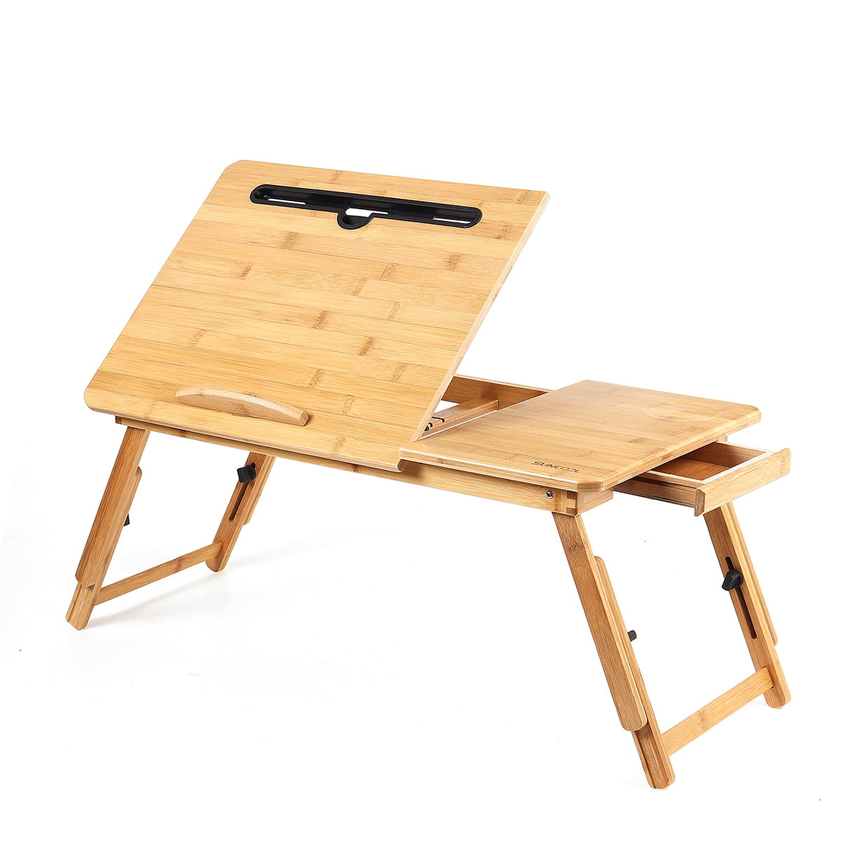 Bamboo Laptop Desk Serving Bed Tray with Drawer Computer Desk, Writing