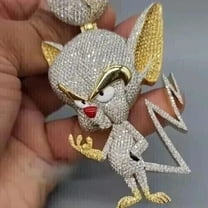 Aishvi Jewels 3Ct Round Cut Moissanite Pinky The Brain Cartoon Pendant 14K Yellow Gold Plated