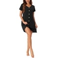 thumbnail image 1 of Pijamas cortos de manga corta para mujer INSPIRE CHIC con cuello en V, decoración de botones, ropa de dormir de longitud media, vestido de noche XS negro, 1 of 6