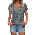 thumbnail image 3 of Summer Dressy Blouses for Women Pleated Short Sleeve Tunic Tops Casual Floral Shirts V-Neck Solid T-shirts Summer Vacation Beach Fashion Plus Size S-XXL, 3 of 6