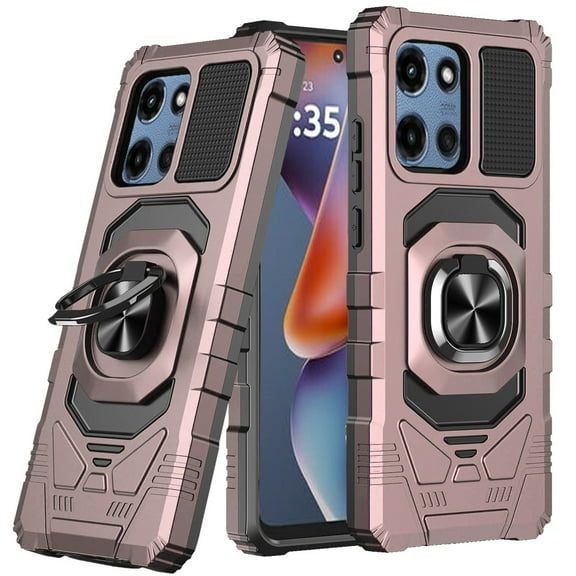 For Motorola Moto G 5G 2025 Case, Hybrid Dual Layer with 360° Rotate Magnetic Ring Stand Holder Kickstand TPU Rugged PC Shockproof Phone Cover (Rose Gold)