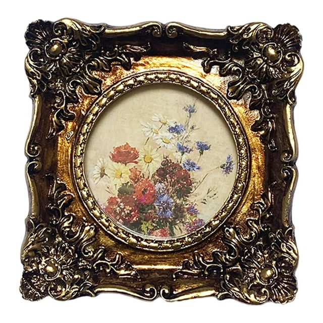 Rongfmy Antique Photo Frame, Picture Frame, Glass Front Resin Crafts, Wall Hanging 11x11CM Square