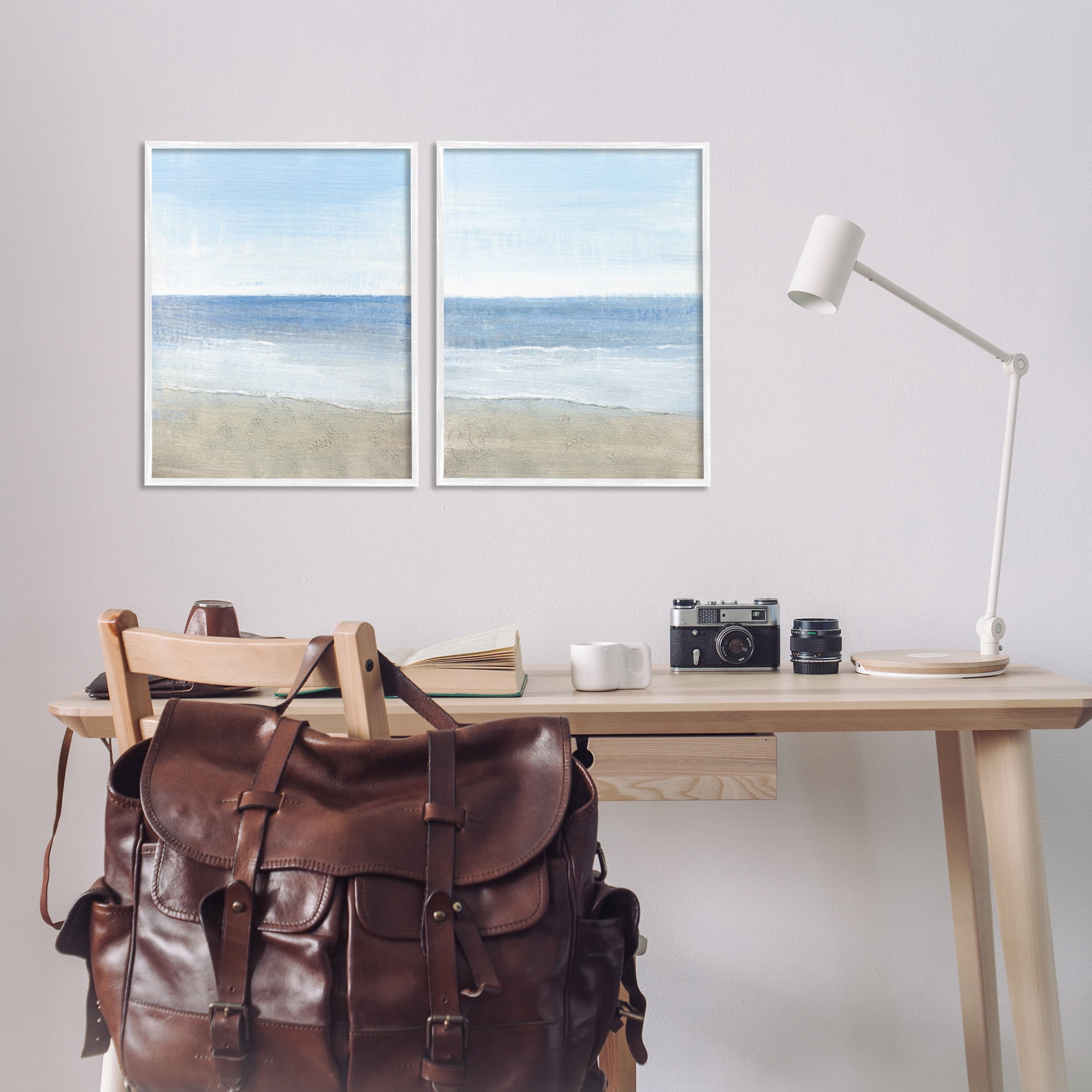 Stupell Industries Coastal Seafoam Beach Waves Nature Painting White Framed Art Print Wall Art, 16 x 20, Set of 2