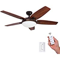 

Honeywell Ceiling Fans 50197 Carmel 48 Contemporary Ceiling Fan with Integrated Light Kit and Remote Control Five Reversible Cimerron/Ironwood Blades Bronze