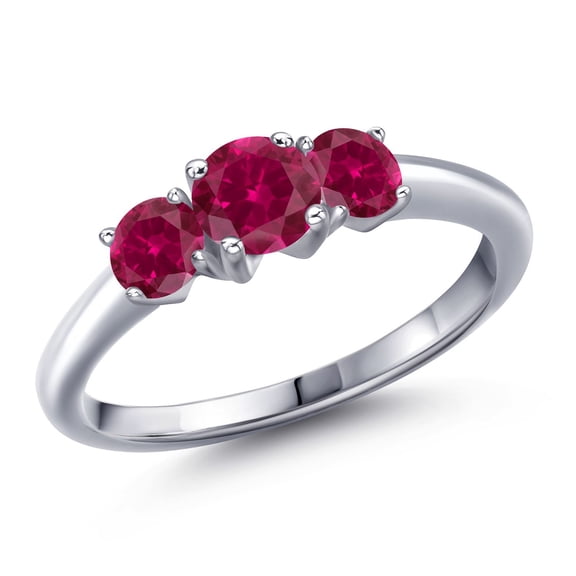 Gem Stone King 925 Sterling Silver Red Created Ruby Engagement Ring for Women | 1.10 Cttw | Round 5MM | Gemstone July Birthstone | Size 6