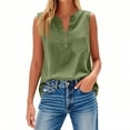 thumbnail image 4 of DORKASM Linen Shirt Women Sleeveless Loose Fit Casual Tshirt V Neck Button Down Beach 2026 Tank Tops Solid Color Breathable Summer T-Shirts Army Green 2XL, 4 of 6