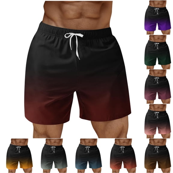 Akafmk Mens Beach Shorts Gradient Print with Pockets Drawstring Elastic Waist Breathable Vacation Shorts Pants XXXXL