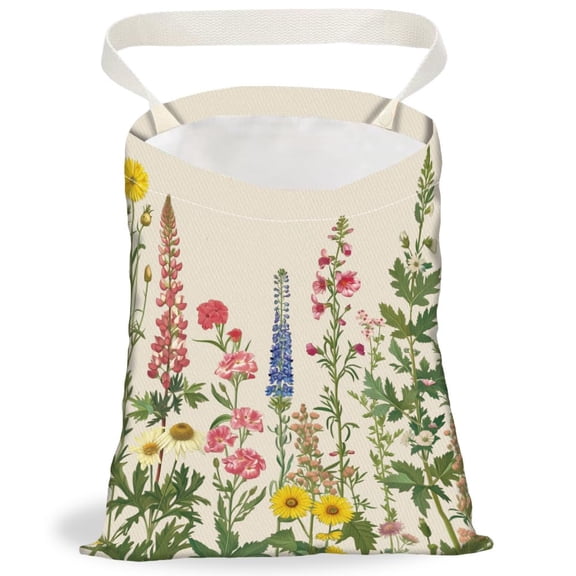 Various Wildflowers Print Car Trash Bag Portable Hanging Garbage Bag with Snap Buttons Back Seat Rubbish Storage Dustbin