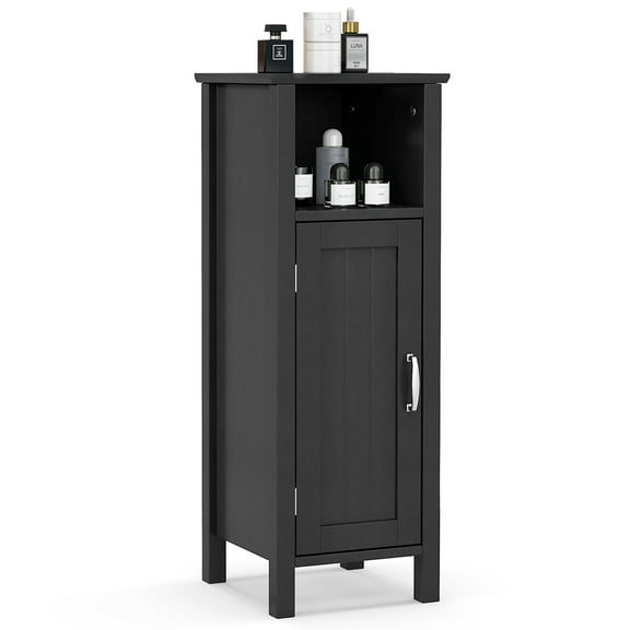 Gymax Bathroom Storage Organizer Narrow Floor Cabinet w/ 2-Tier Cabinet Open Compartment Black