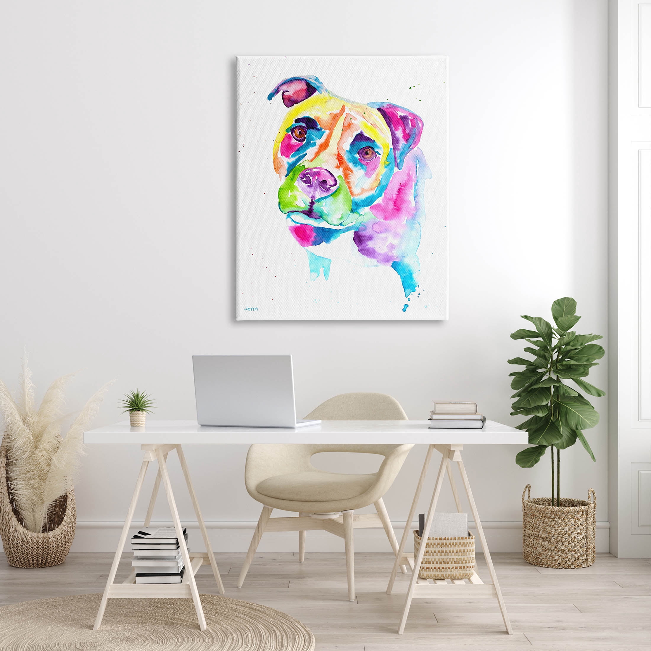 Pit Bull Casual Watercolor Style Animals & Insects Graphic Art Gallery Wrapped Canvas Print Wall Art