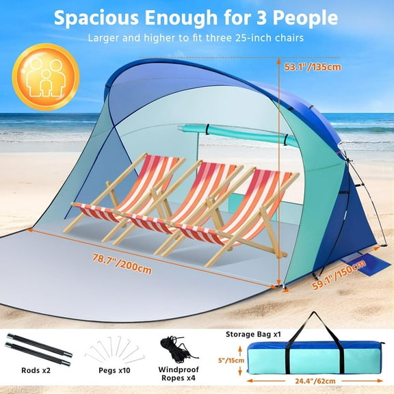Beach Tent  Shelter for 2 People,   Portable Outdoor Canopy for Family Camping Traveling