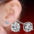 thumbnail image 2 of Pendientes redondos brillantes de plata de ley 925 con circonita cúbica chapada en plata blanca y diamantes de imitación, 2 of 7