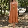 thumbnail image 5 of Smsaxvxz Women's Summer Strap Dresses Fashion Solid Crew Neck Sleeveless Ruffle Pleated Hem Casual Loose Midi Beach Sundress Orange L, 5 of 5