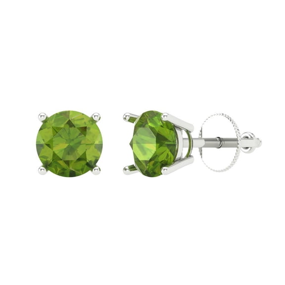 2 ct Screw-Back Stud Earrings for Women | 6.5mm Round Cut Natural Peridot | 18K White Gold