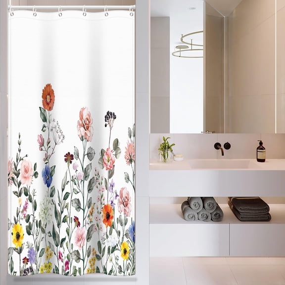 Floral Stall Shower Curtain for Bathroom Spring Wildflower Plant Flower Colorful Waterproof Fabric Shower Curtain Set with 6 Hooks 36" x 72"