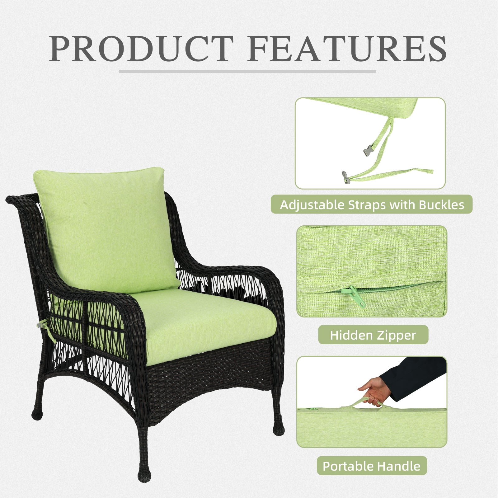Aoodor 23" x 26" Patio Deep Seat Cushion Set, Water Resistant & Fade Resistant Outdoor Furniture Cushions with Adjustable Straps for Patio, Deck, Garden, Set of 2