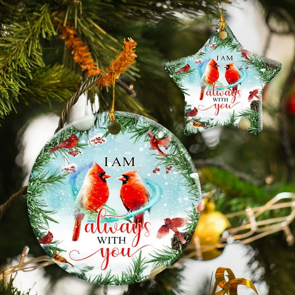 Flagwix Christmas Ornaments, Ceramic Ornaments, Red Cardinal I Am Always With You, Christmas Decorations, Christmas Gifts - Circle, 1 Pcs