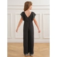 thumbnail image 4 of LiiYii Flower Girls Chiffon Romper Ruffled Short Sleeve High Waist Wide Leg Jumpsuit for Wedding Party Black 14, 4 of 7