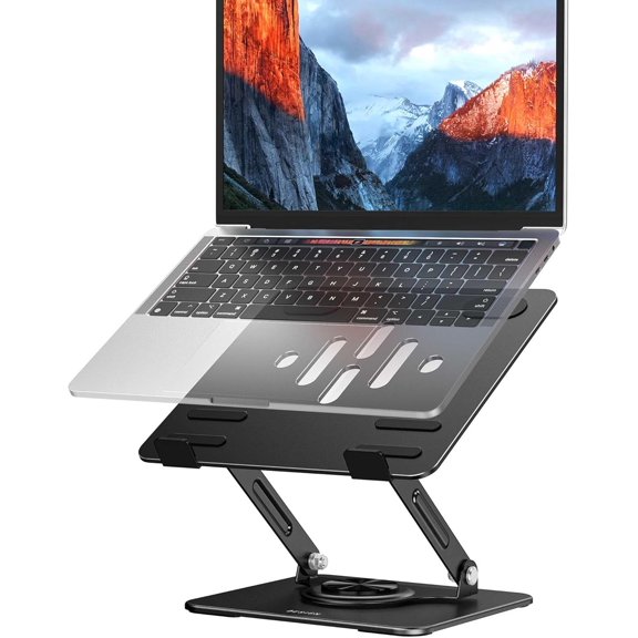 Laptop Stand with 360 Rotating Base, Ergonomic Adjustable Notebook Riser, Foldable Computer Holder Compatible with 10-14" Laptops, LS11 Black