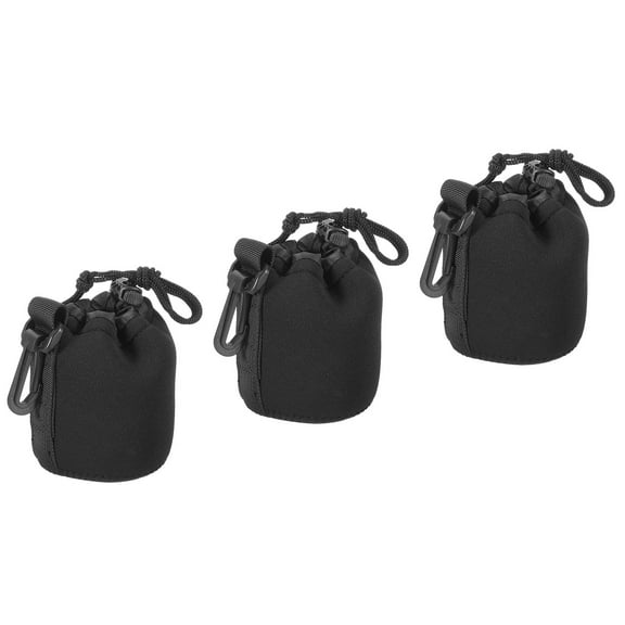 Uxcell Camera Lens Bag, 3.1" ID x 3.9" H Drawstring Lens Pouch with Thick Protective Neoprene Black 3Pack