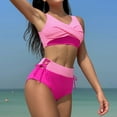 thumbnail image 4 of TrendVibe365 Bikinis for Women 2 Piece Pink 2 Piece Swimsuits High Waisted Thong Bow-Tie Shoulder Straps Wrap Top Bathing Suits Solid Swimwear Beachwear XL, 4 of 7