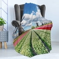 thumbnail image 4 of Windmill Soft Flannel Fleece Throw Blanket, Vibrant Blossoming Meadow Farmland Scenic Cloudy Sky the Netherlands Heritage, Cozy Plush for Indoor and Outdoor Use, 70" x 90", Multicolor, by Ambesonne, 4 of 5