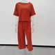 thumbnail image 3 of Pantalones Top básico de lino Pantalones recortados Cuello redondo Color sólido Manga corta Traje de vacaciones Cgtredaw Naranja T M para Mujer, 3 of 7