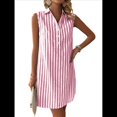 thumbnail image 3 of Vestidos de Verano para Mujer, Cuello en V, Sin Mangas, A Rayas, con Botones, Minivestido Informal Vino Tinto S, 3 of 8