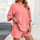 thumbnail image 3 of Conjunto deportivo para mujer: camiseta de cuello redondo y pantalones cortos deportivos. Poliéster transpirable. Lavable a máquina. Primavera/verano. XS-XXXXL., 3 of 8