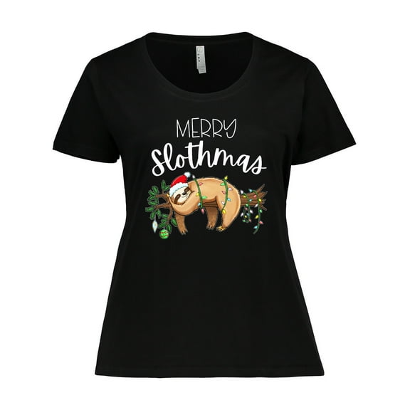 Inktastic Merry Slothmas Cute Christmas Sloth in Hat with Lights Women's Plus Size T-Shirt