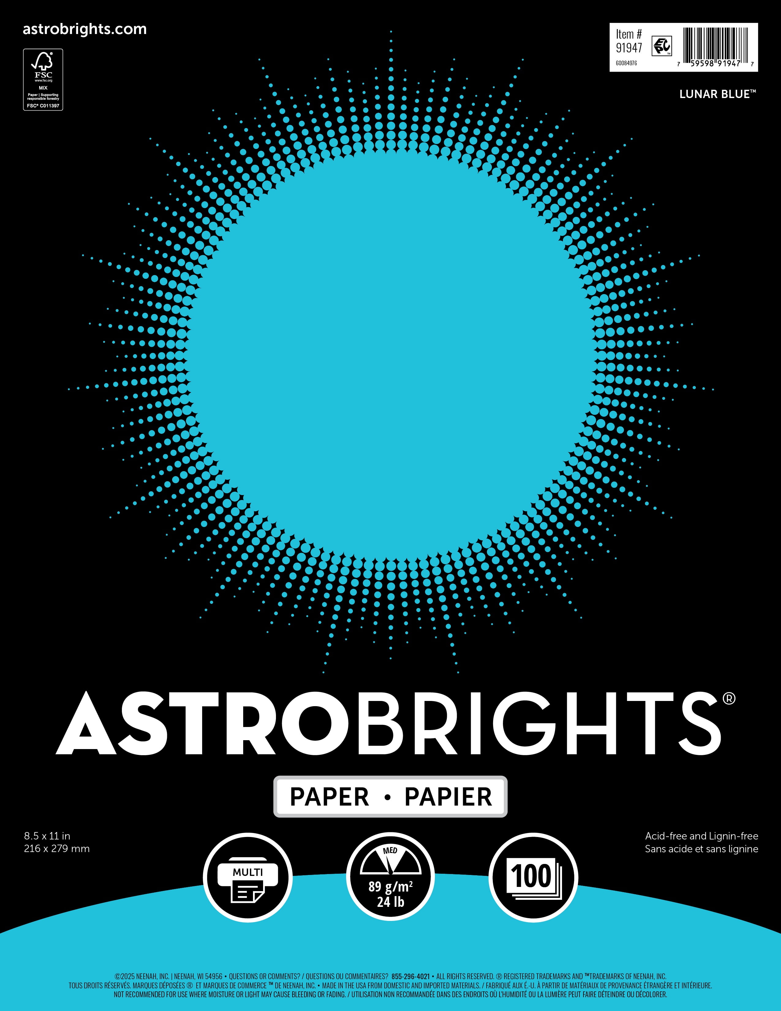 (6 pack) Astrobrights Color Paper, 8.5" x 11", 24 lb./89 Gsm, Lunar Blue, 100 Sheets