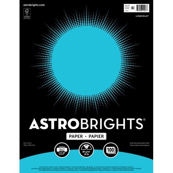 Astrobrights Color Paper, 8.5" x 11", 24 lb./89 Gsm, Lunar Blue, 100 Sheets