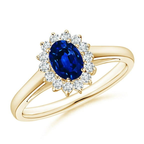 ANGARA Lab Grown Blue Sapphire Ring with Lab Diamond for Women in 14K Yellow Gold (Size-6x4mm) | September Birthstone, Anniversary, Jewelry Gift for Women | Lab-Grown Blue Sapphire Ring