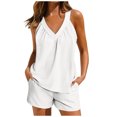 thumbnail image 2 of Sakmal White Womens Pajamas Sets Plus Size Shorts Pant Sleeveless Solid Comfy Night Shirts for Women Sleepwear, 2 of 7