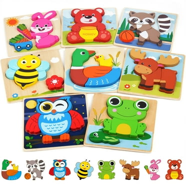 LotFancy Wooden Puzzles for Toddlers 1-3, 8 Pack Animal Toddler Puzzles, Montessori Toys