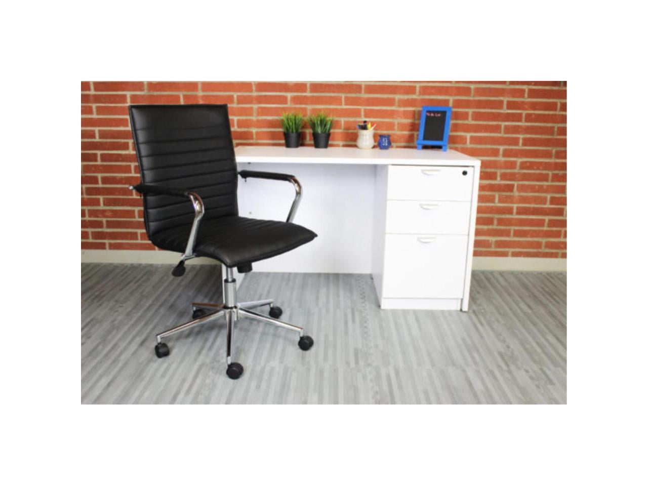 Boss Office Products Vinyl Hospitality Task Chair with Fixed Chrome Arms and Casters, Black