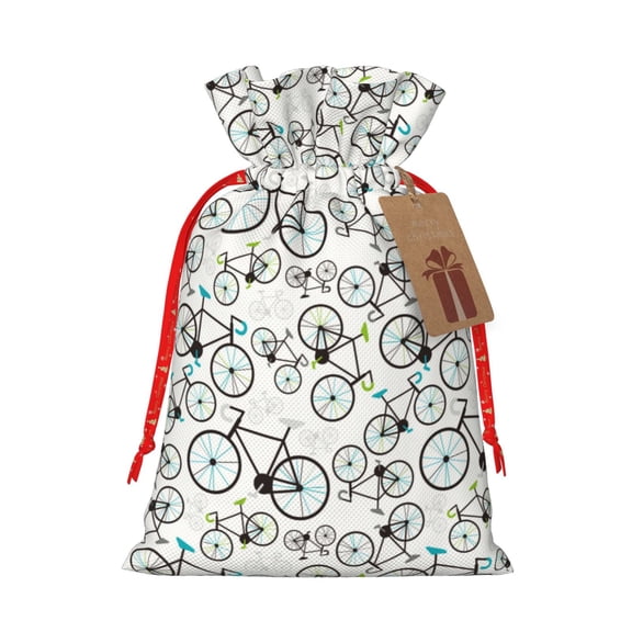 Xecao Bicycle Print Burlap Gift Bags with Drawstring and Gift Tags, Gift Bags, Burlap Bags, Jute Bags for Party, Christmas, DIY Craft Bags-Small