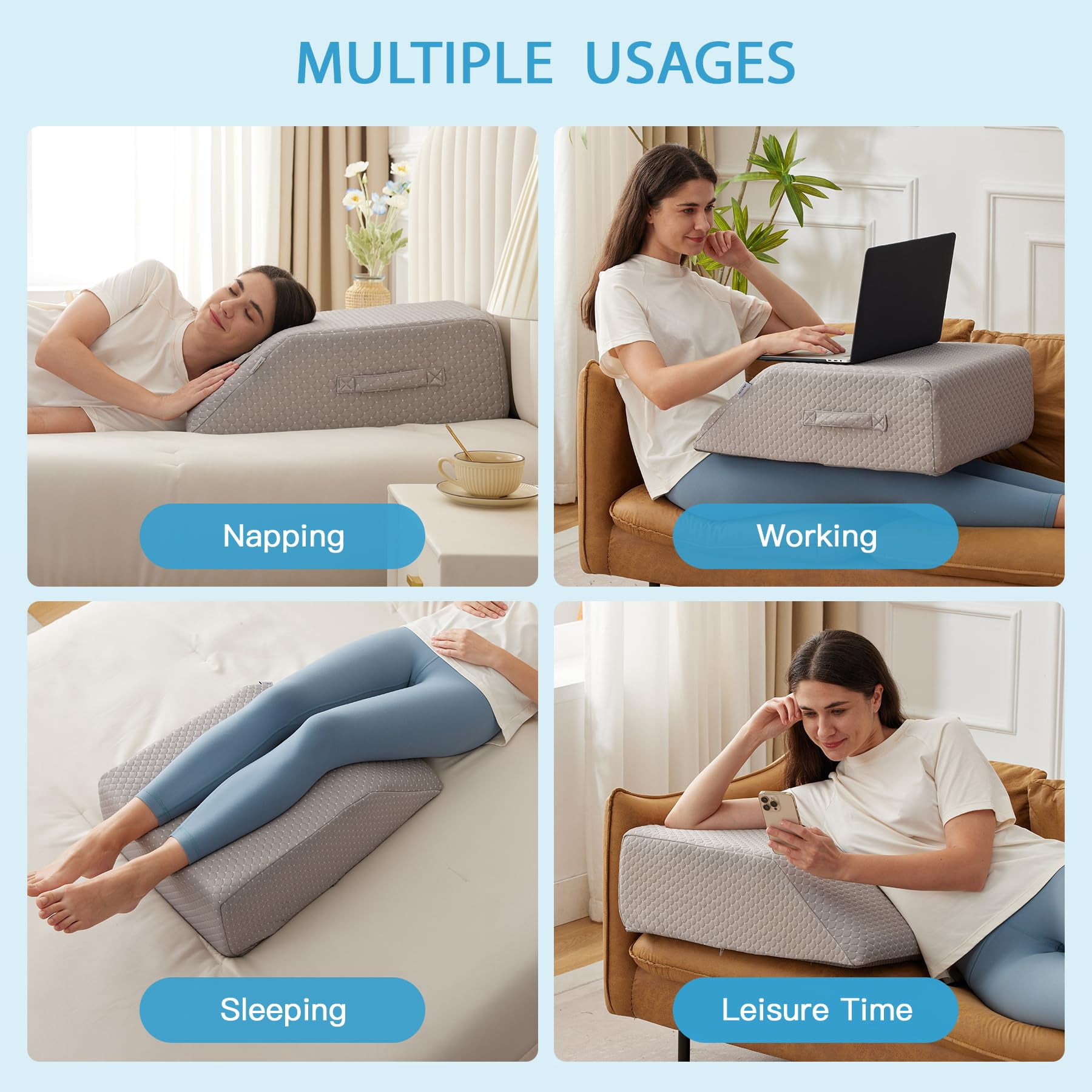 Leg Pillow Elevation  Wedge For Elevating After Memory Foam Foot Sleeping 24*22*8 Inch Grey