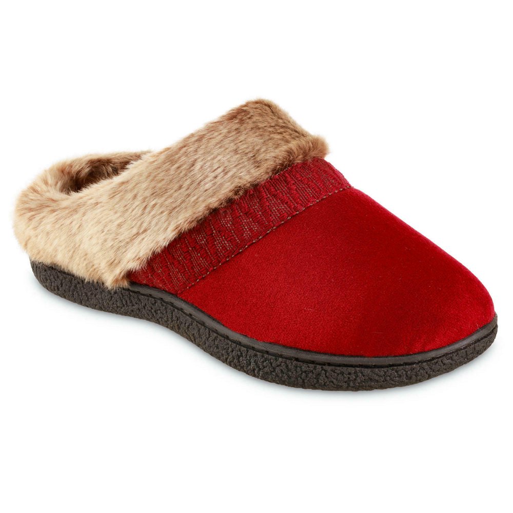 Isotoner isotoner Womens Microsuede Faux Fur Hoodback Slipper, Chili