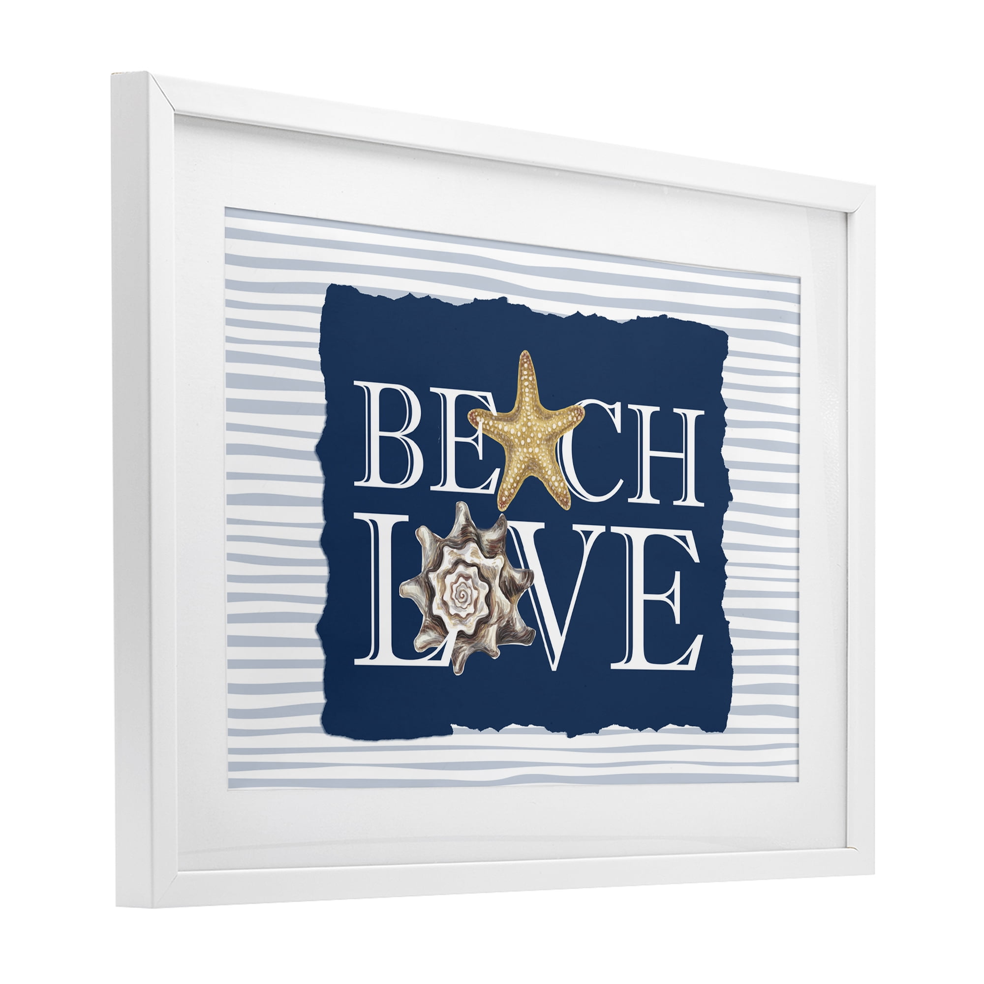 Stupell Industries Beach Love Seashells White Framed Print Under Glass, design by Kim Allen