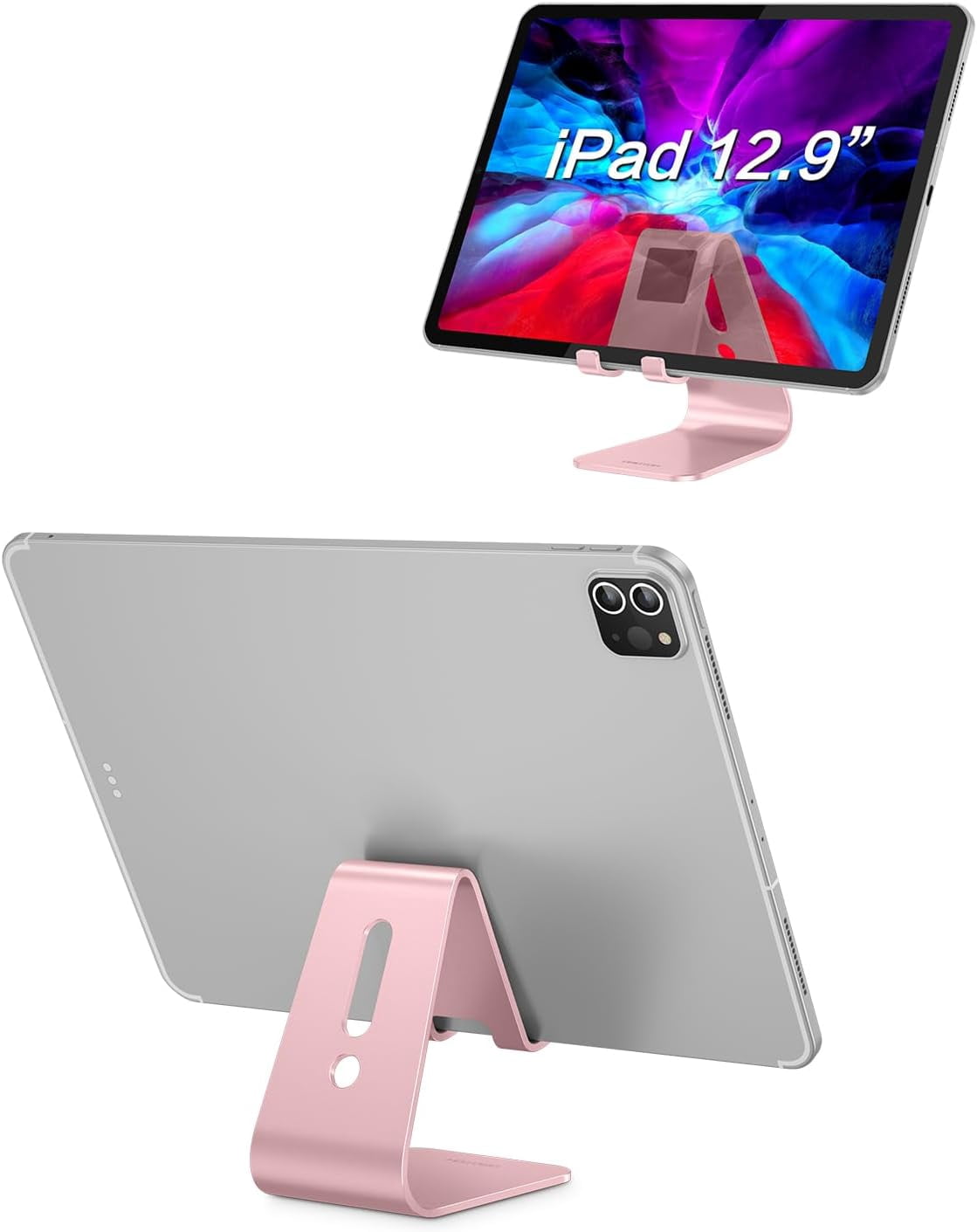 Upgraded Aluminum Cell Phone Stand for Desk, C1 Durable Cellphone Dock with Protective Pads, Smart Stand Designed for iPhone16, 15/14/13/12 Pro Max XR XS, iPad Mini, Android Phones,Rose Gold