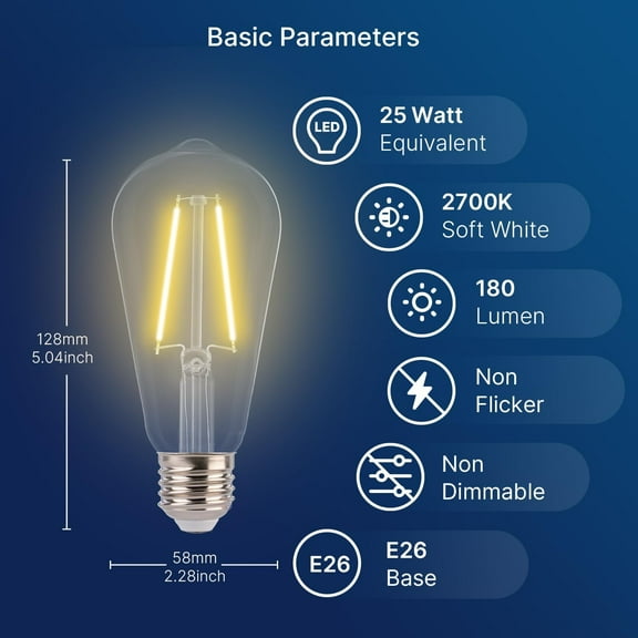 YNTVV-ST19 LED Edison Bulbs for String Lights, 25W Equivalent Outdoor LED Light Bulbs for Patio, Gardon, 2W, 180LM, 2700K Soft White, E26 Base, Non-Dimmable, 12 Pack
