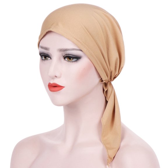 Muslim Beanie Hat for Women Men Pure Color Long Tail Turban Hat Pre-Tied Chemo Cap Women Muslim Stretch Adjustable Scarf Wrap Cap Hair Soft Comfort Bouffant Turban Head Covering 2026 Sales Under $1