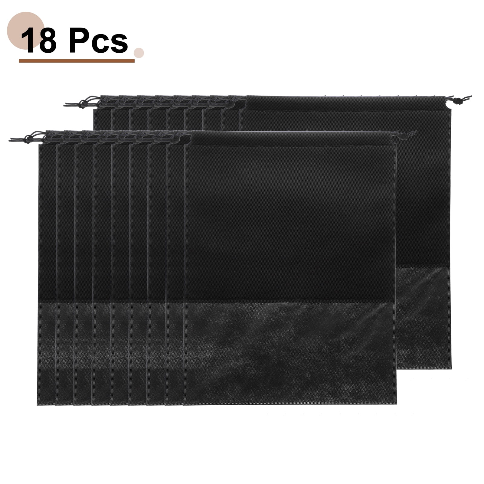 18pcs Travel Shoe Bags Non-Woven Drawstring Organizers Bags, Black