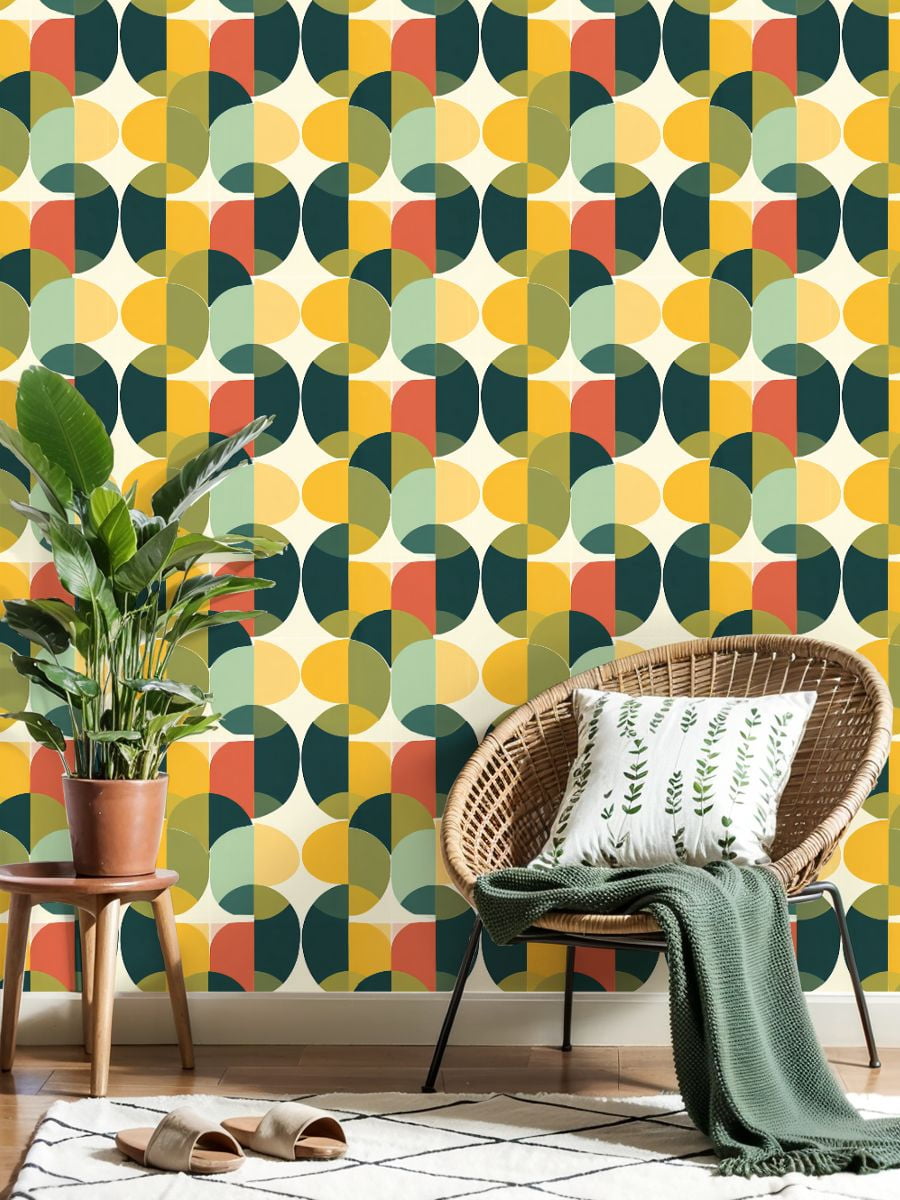 Peel and Stick Wallpaper 23.6in x 9.8ft 60 s 70 s retro seamless vintage style mid century modern Contact Paper Vinyl Waterproof Self Adhesive Wall Paper for Bedroom Shelf Cabinet Renter Friendly