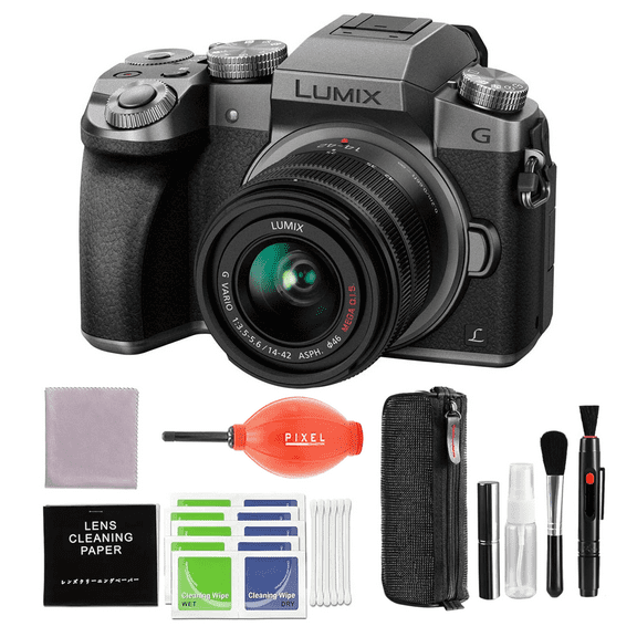 Panasonic LUMIX G7 4K Digital Camera, with LUMIX G Vario 14-42mm Mega O.I.S. Lens and Pixel Advance Accessories Bundle (3 Years Panasonic Warranty) (Silver)