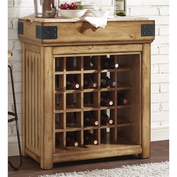 Crosley Roots Bistro Kitchen Island with Wine Rack in Light Brown