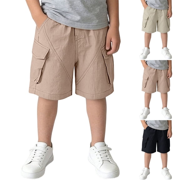QIUOMBBP Athletic Quick Dry Shorts for Boys Solid Color Cargo Short Pants with Pockets Loose Summer Bottoms Beige 1Year
