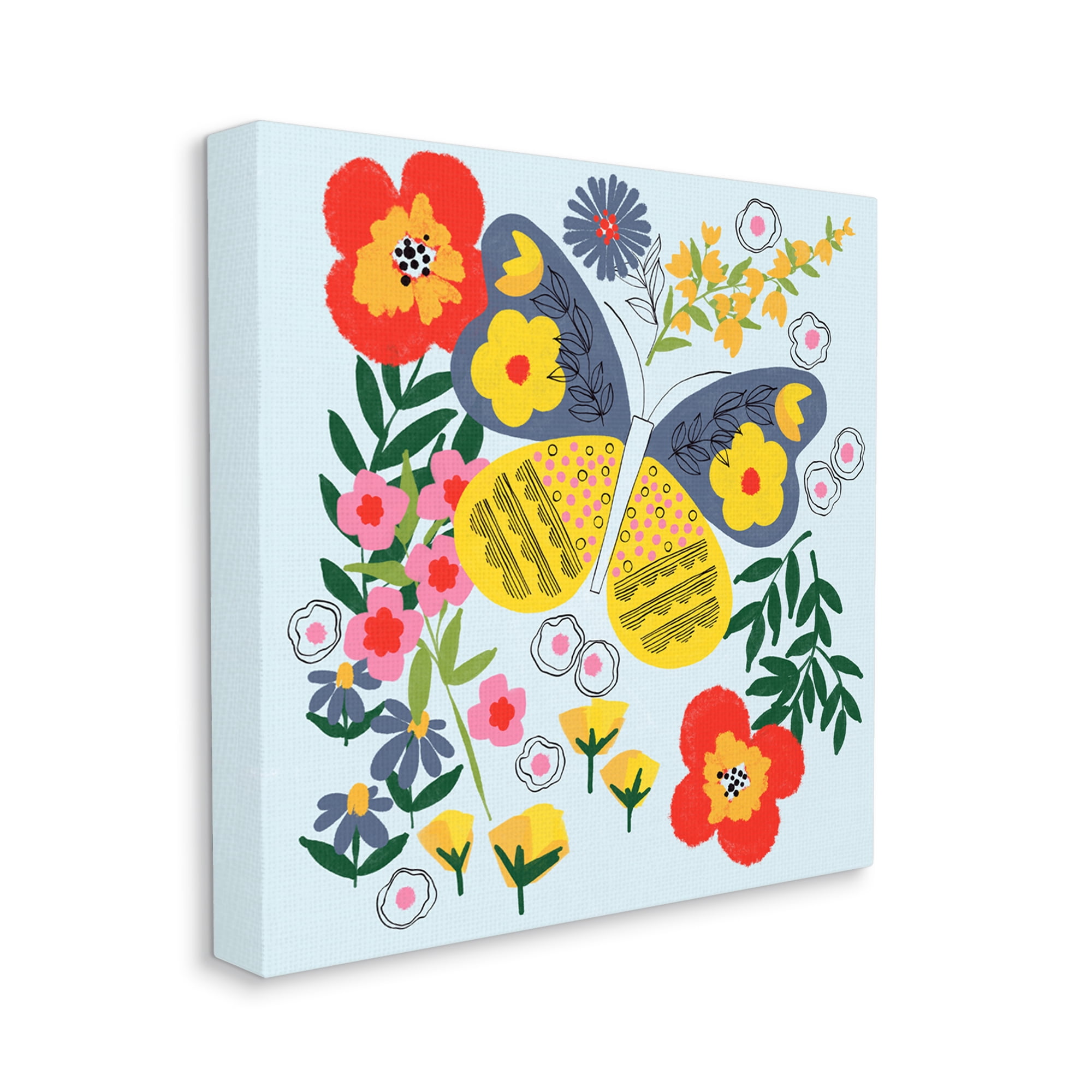 Stupell Industries Vivid Poppies & Butterfly Animals & Insects Painting Gallery Wrapped Canvas Art Print Wall Art, 24 x 24